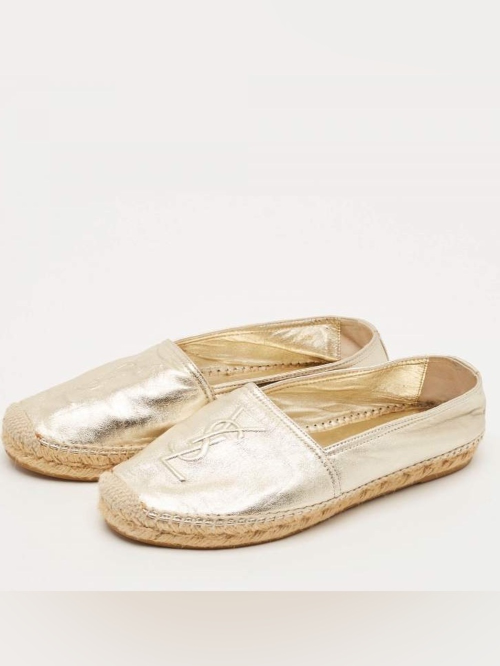 Yves Saint Laurent Metallic Gold Logo Espadrille
